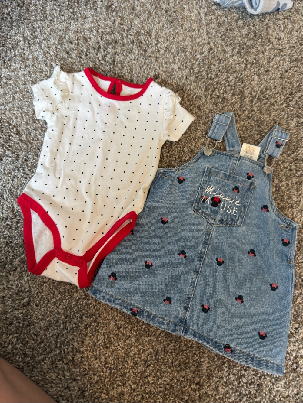 Denim Overall Dress with White Polka Dot Bodysuit - Kids